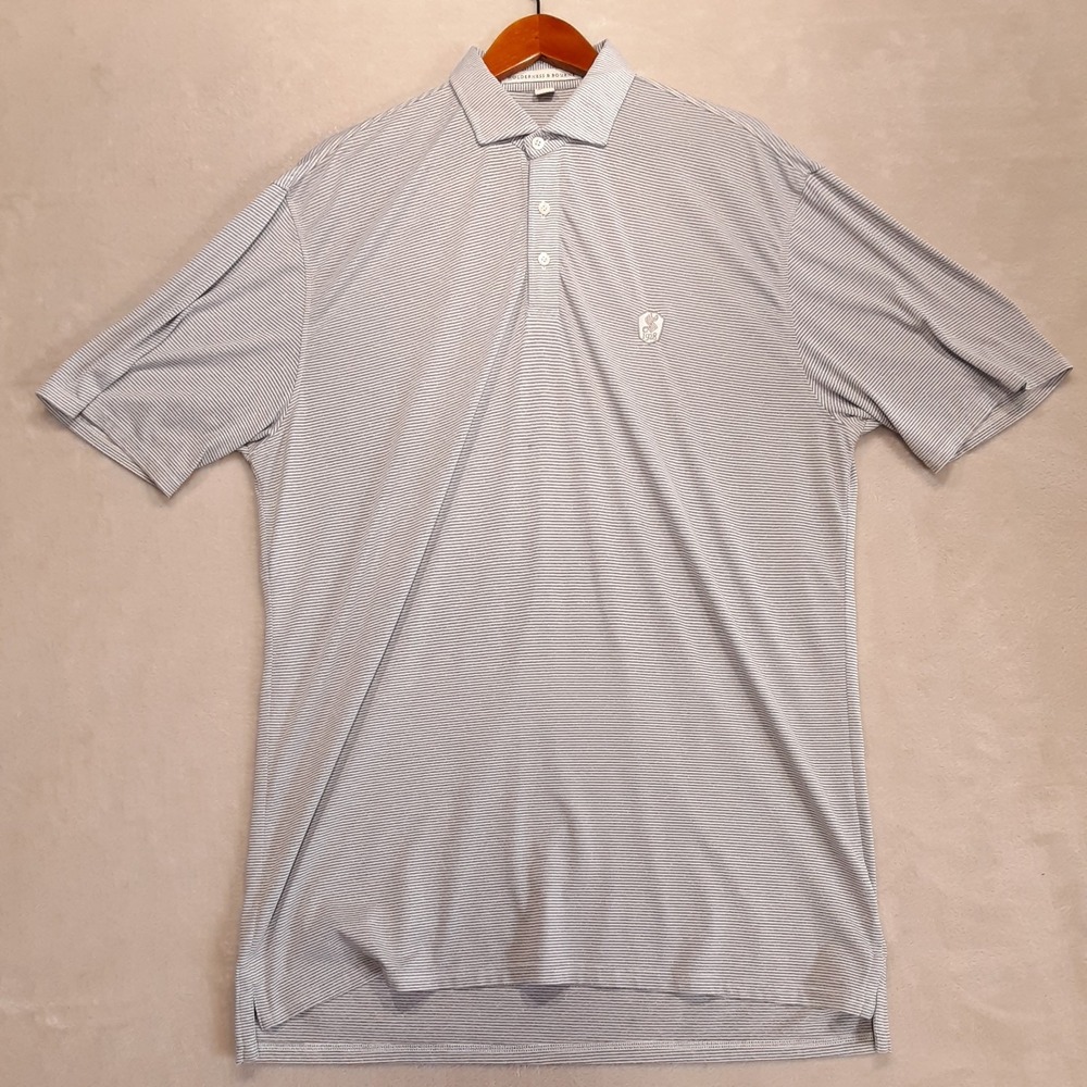 Holderness & Bourne Mens Golf Shirt L Gray Striped 1928 Sonoma Golf Club Logo